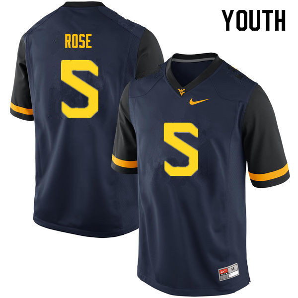 Youth #5 Ezekiel Rose West Virginia Mountaineers College Football Jerseys Sale-Navy - Click Image to Close